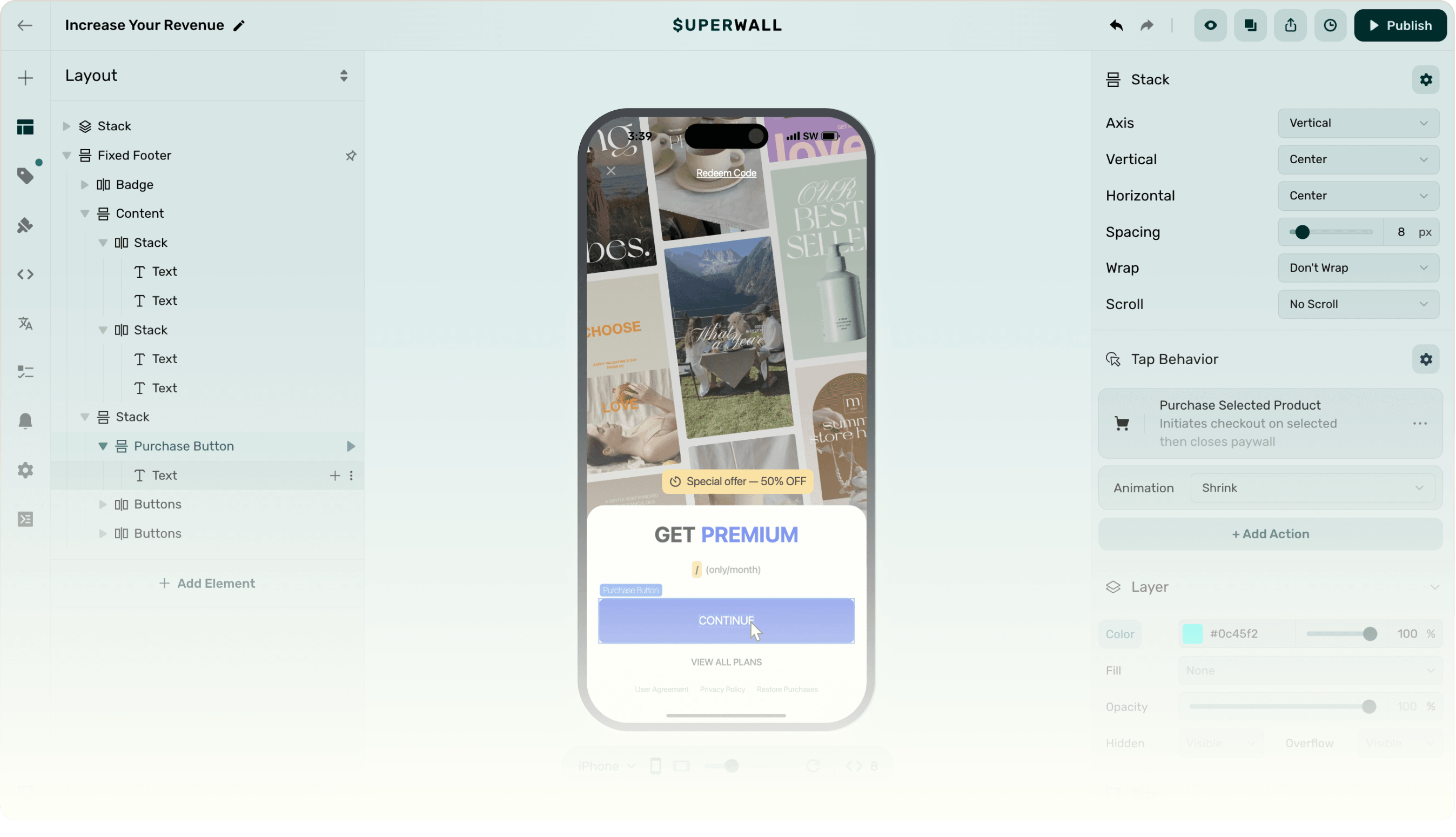 Paywall Editor preview