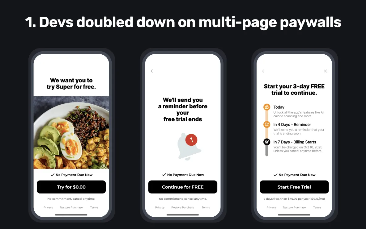 A multi-page paywall flow in Superwall