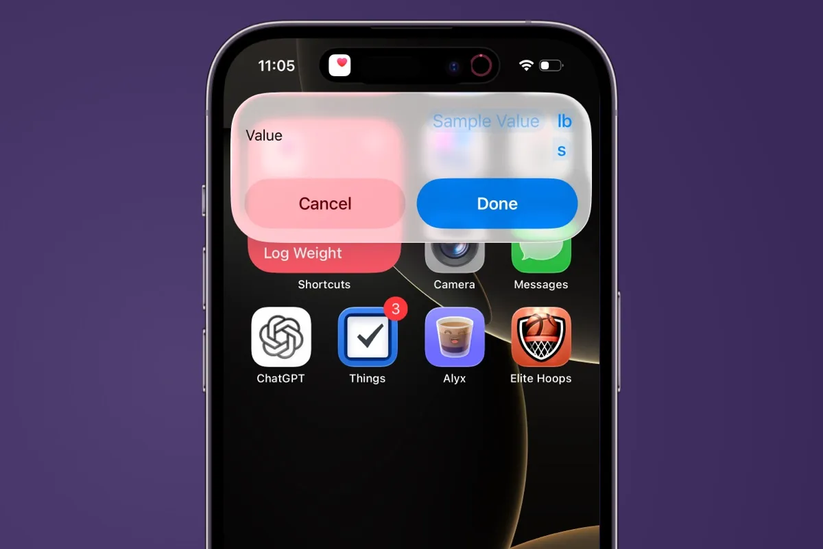 Inputting a value from a Shortcut running from a widget.