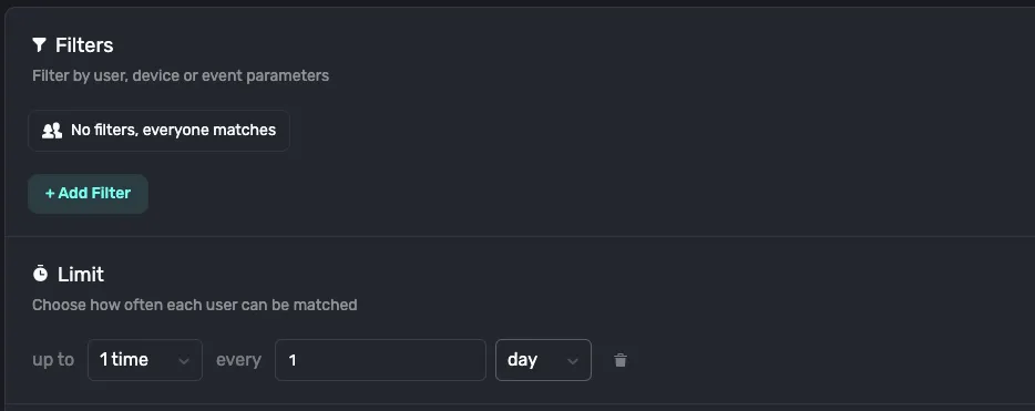 Superwall audience filter limits configuration