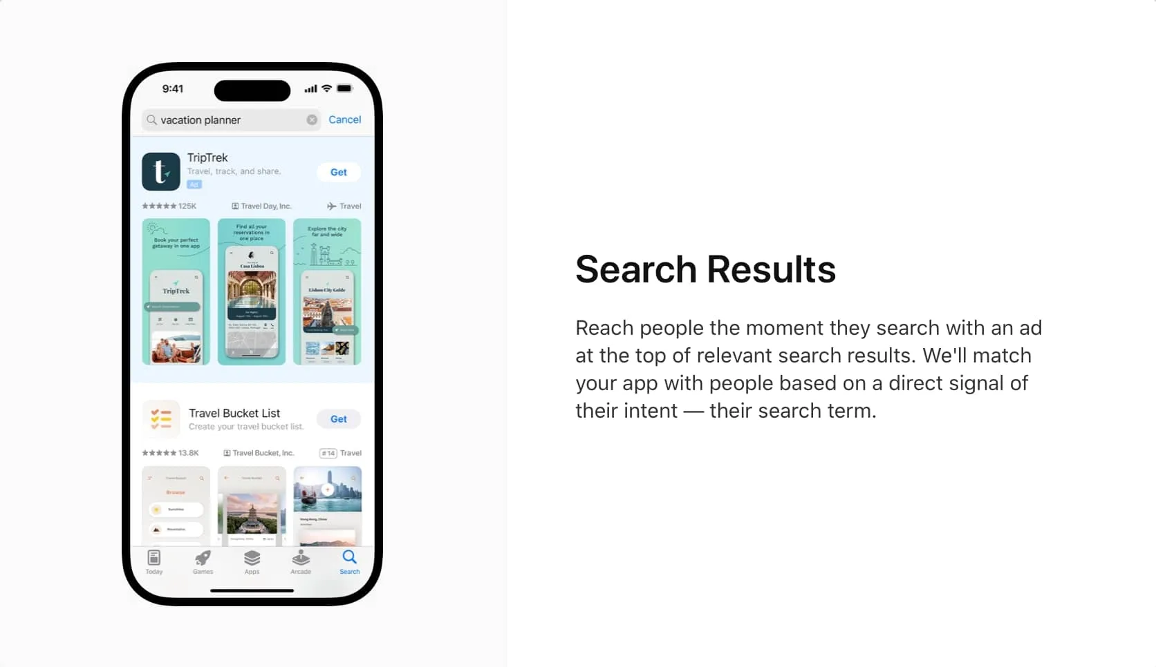 Apple's example of what a search result ad will look like.