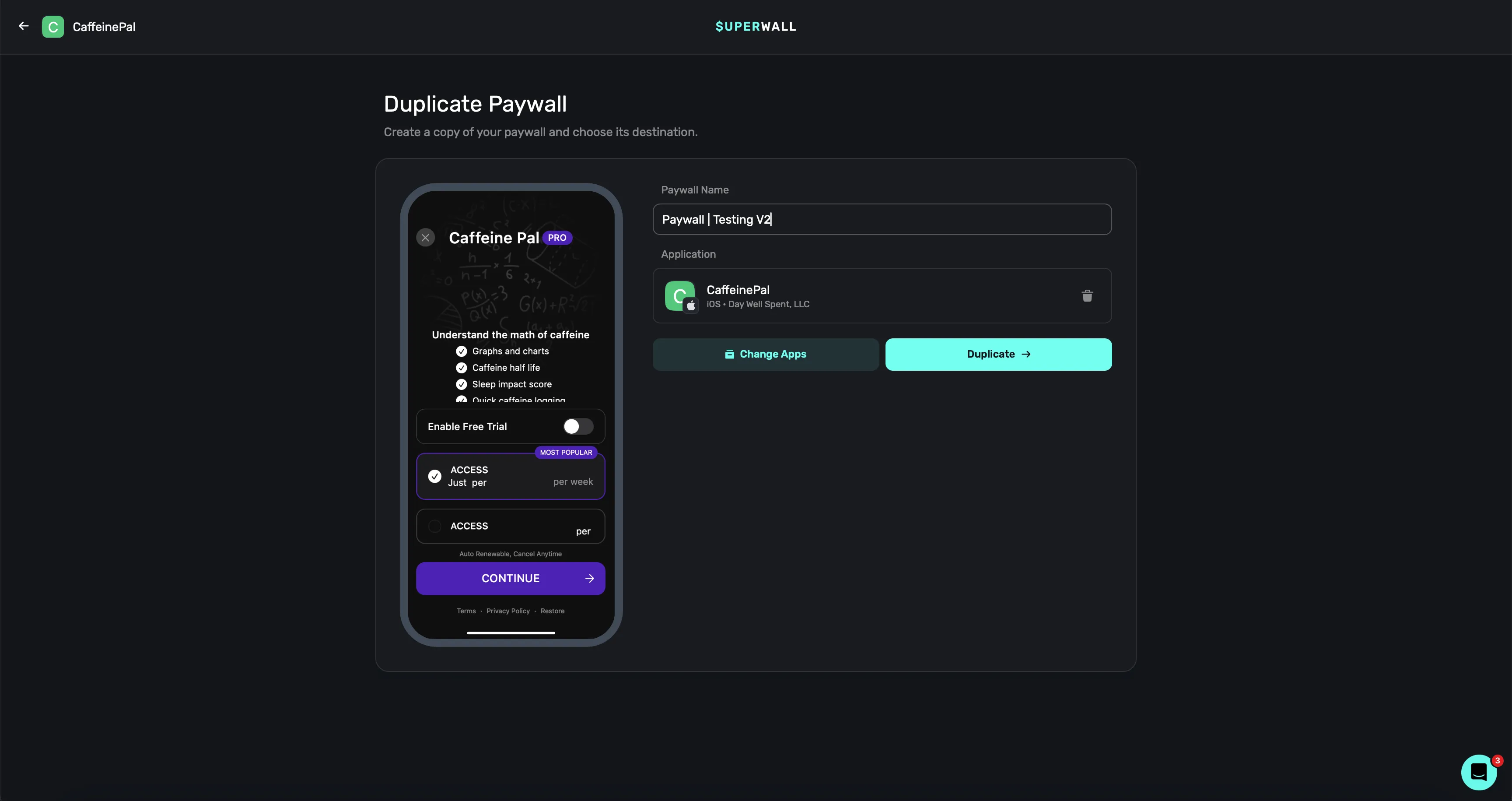 Duplicate a paywall to quickly make changes.