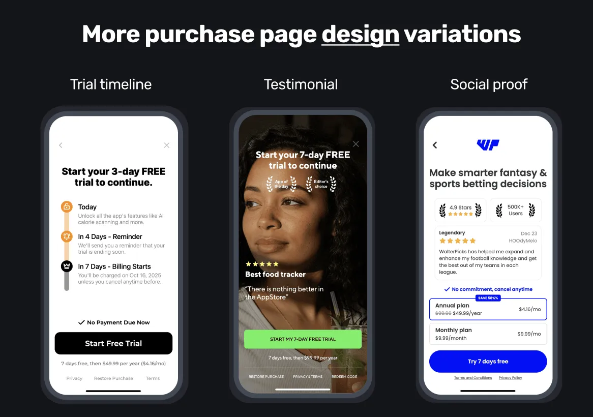 A purchase page design test in Superwall