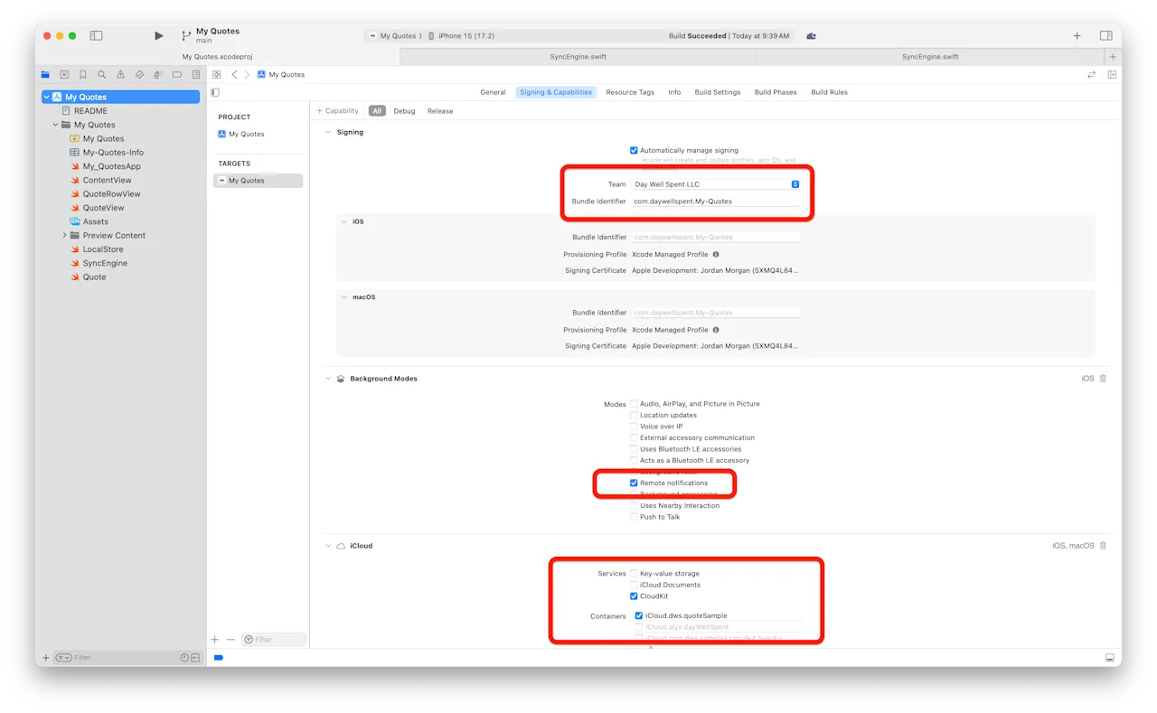 Screenshot showing proper Signing & Capabilities configuration