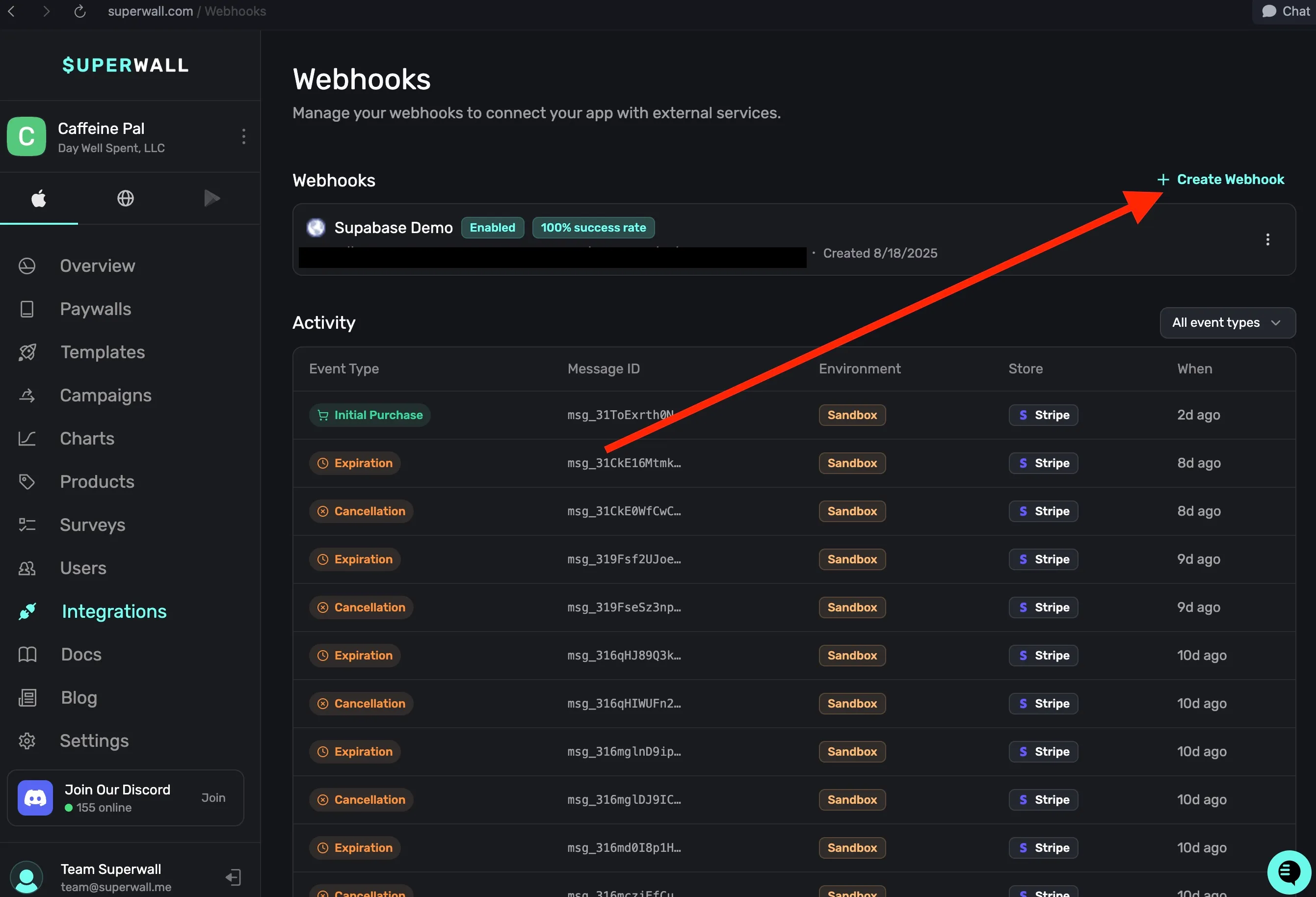 Creating a new webhook.
