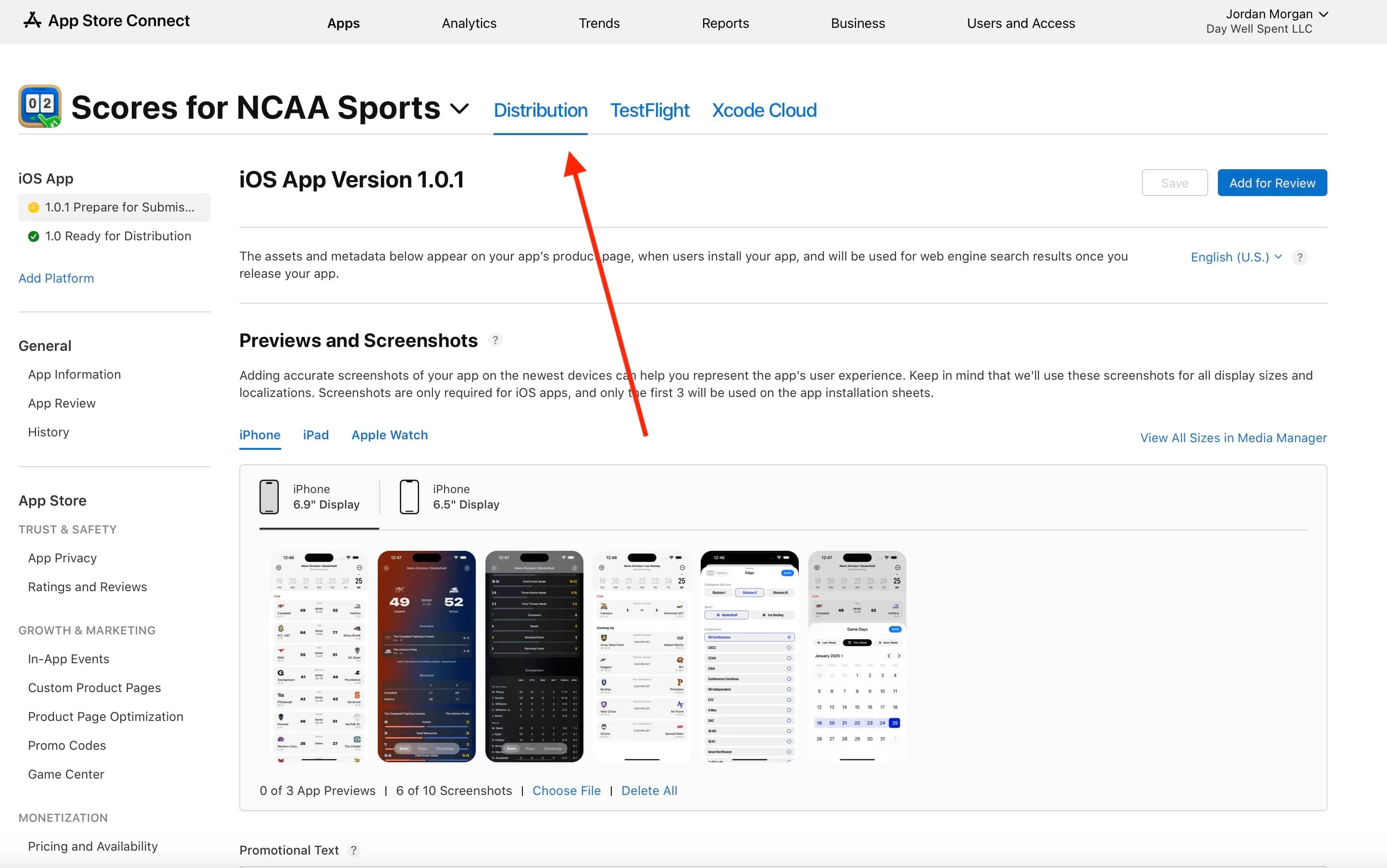 Getting ready to ship under the Distribution tab in App Store Connect