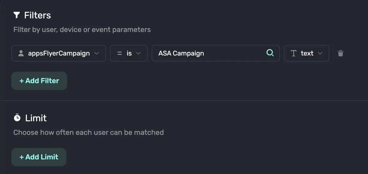 Campaign filter to target users via AppsFlyer media sources
