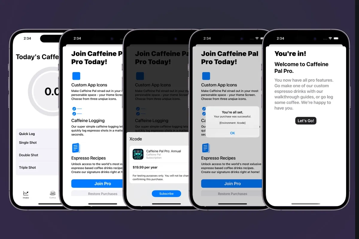 The end-to-end purchase flow in Caffeine Pal