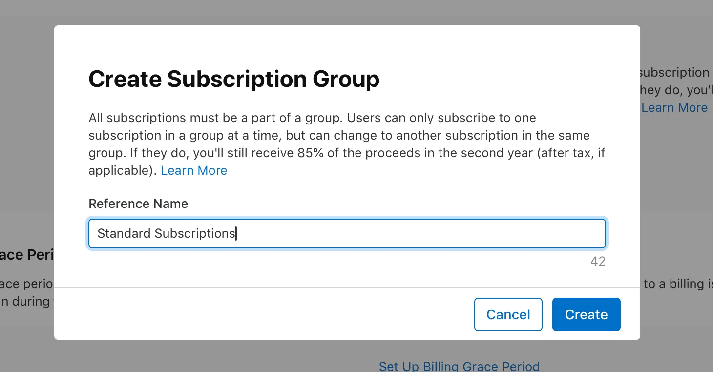 Naming and saving the subscription group