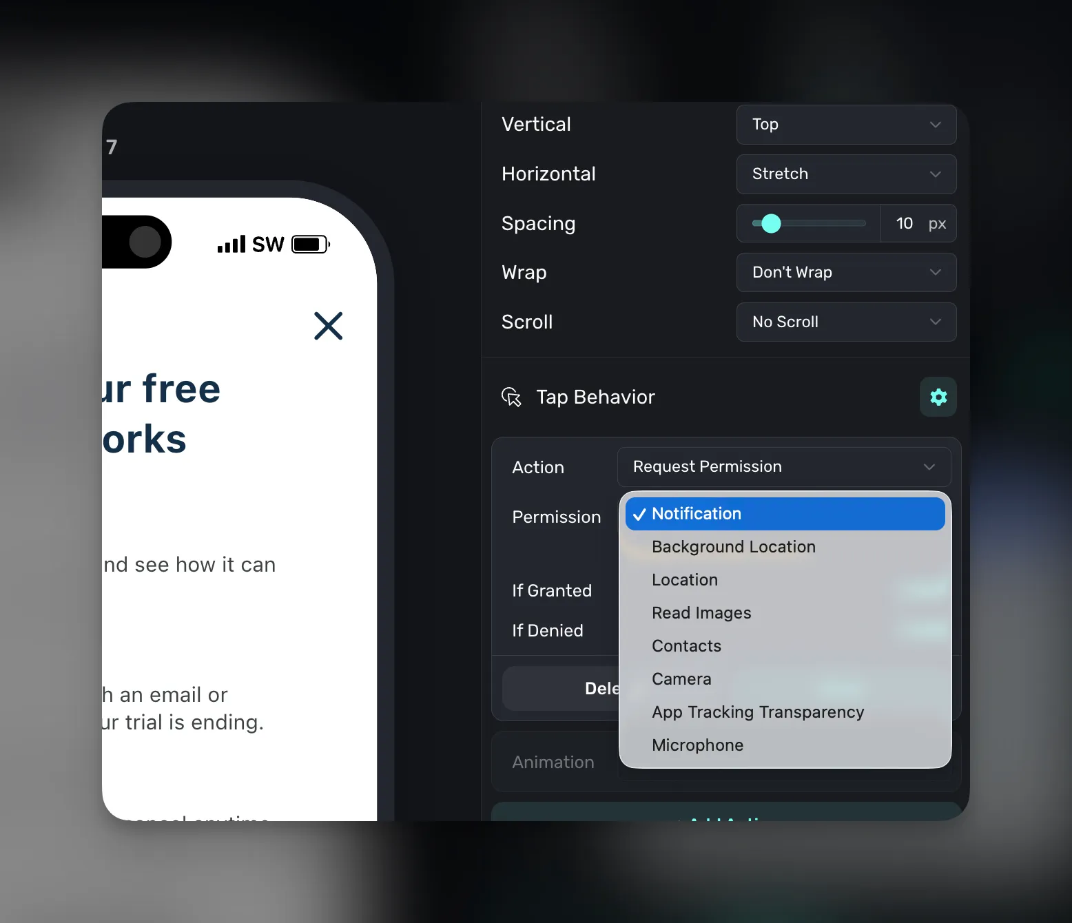 Request system-level permissions during a flow, and react to them being granted or rejected.