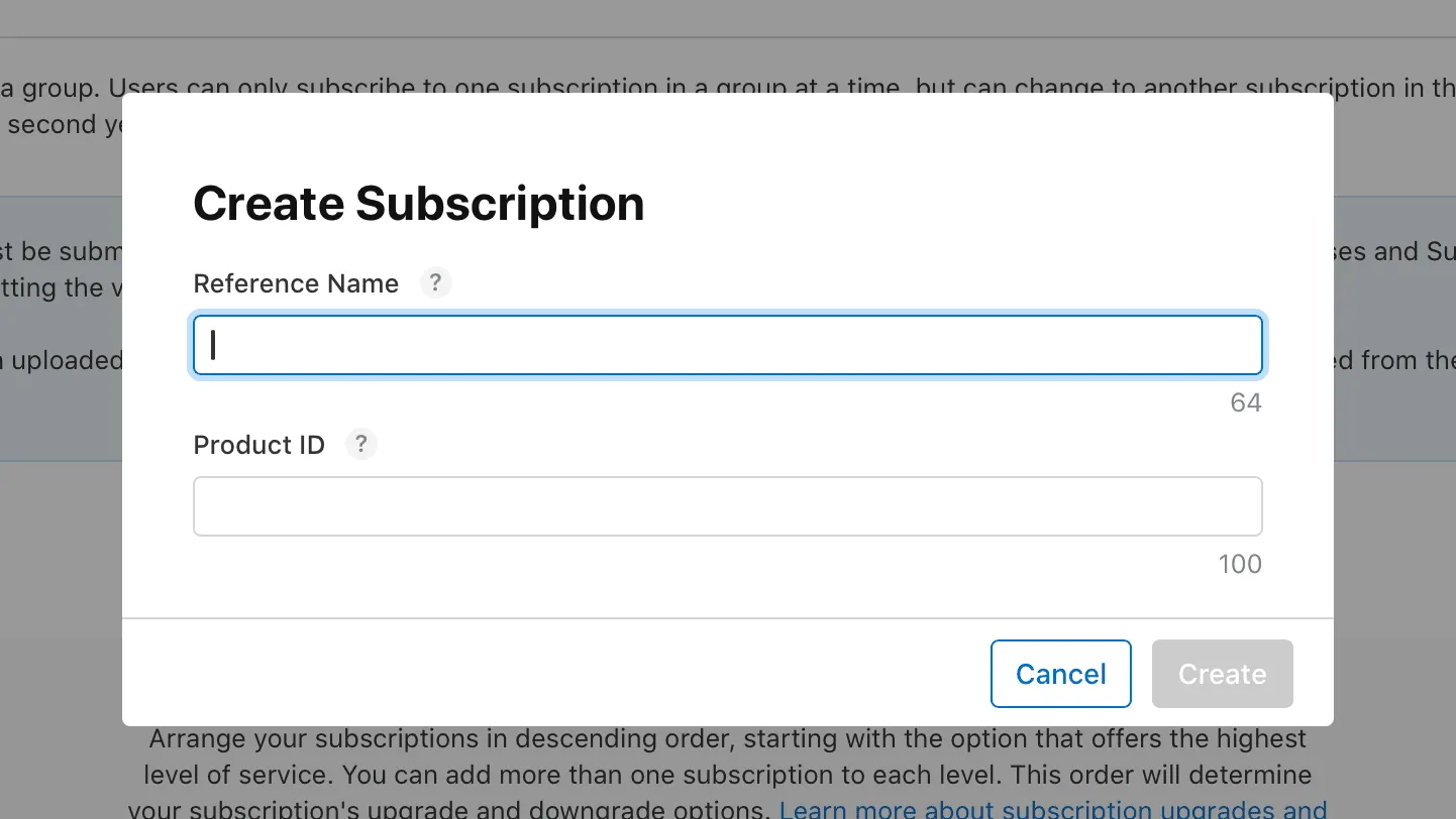 Entering a reference name and product identifier for a subscription