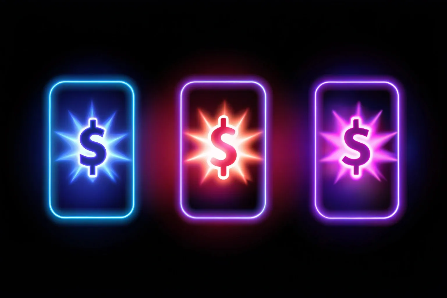 Three different iPhones with currency symbols