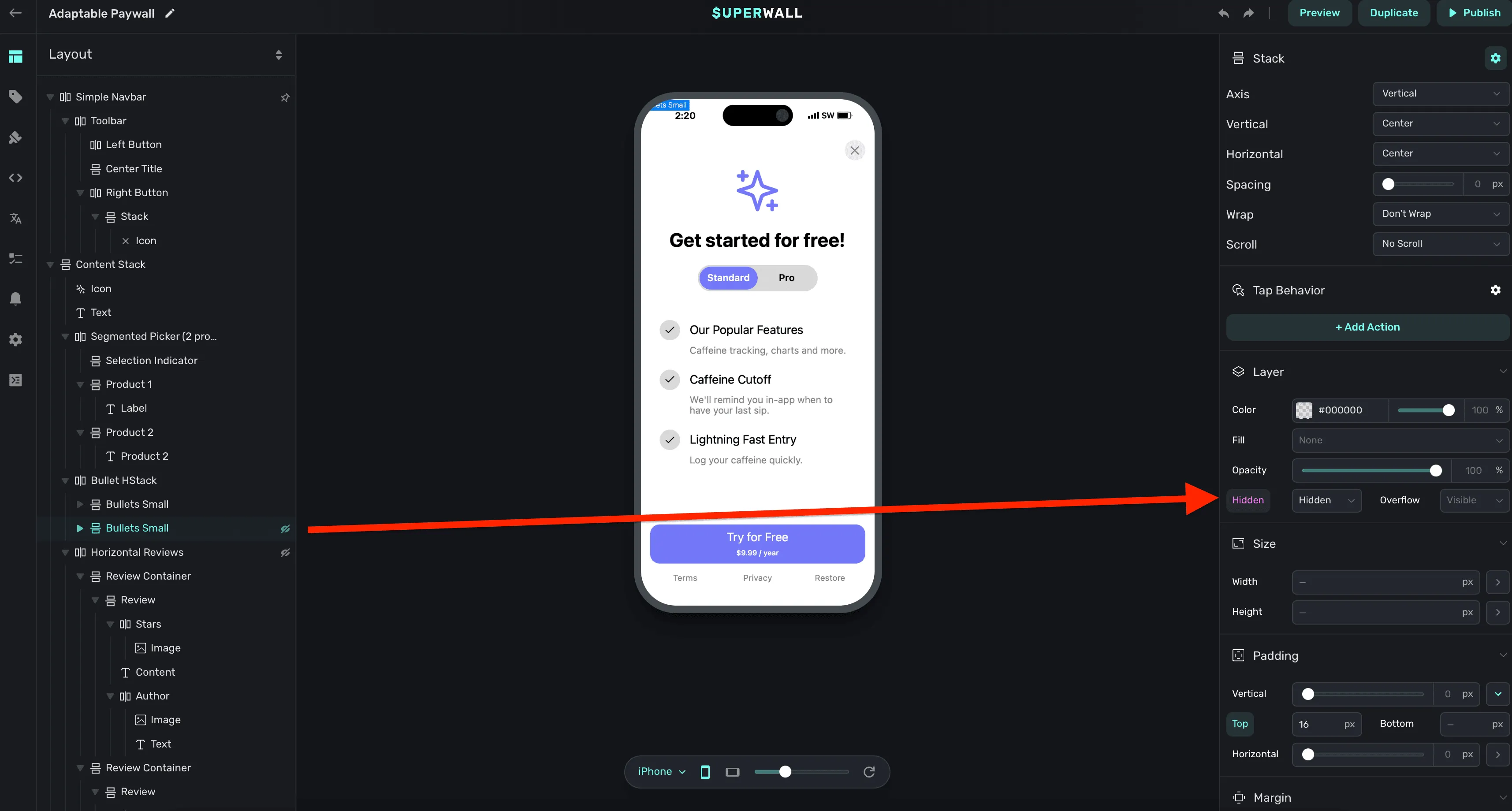 New grid of bullet lists that are hidden on iPhone