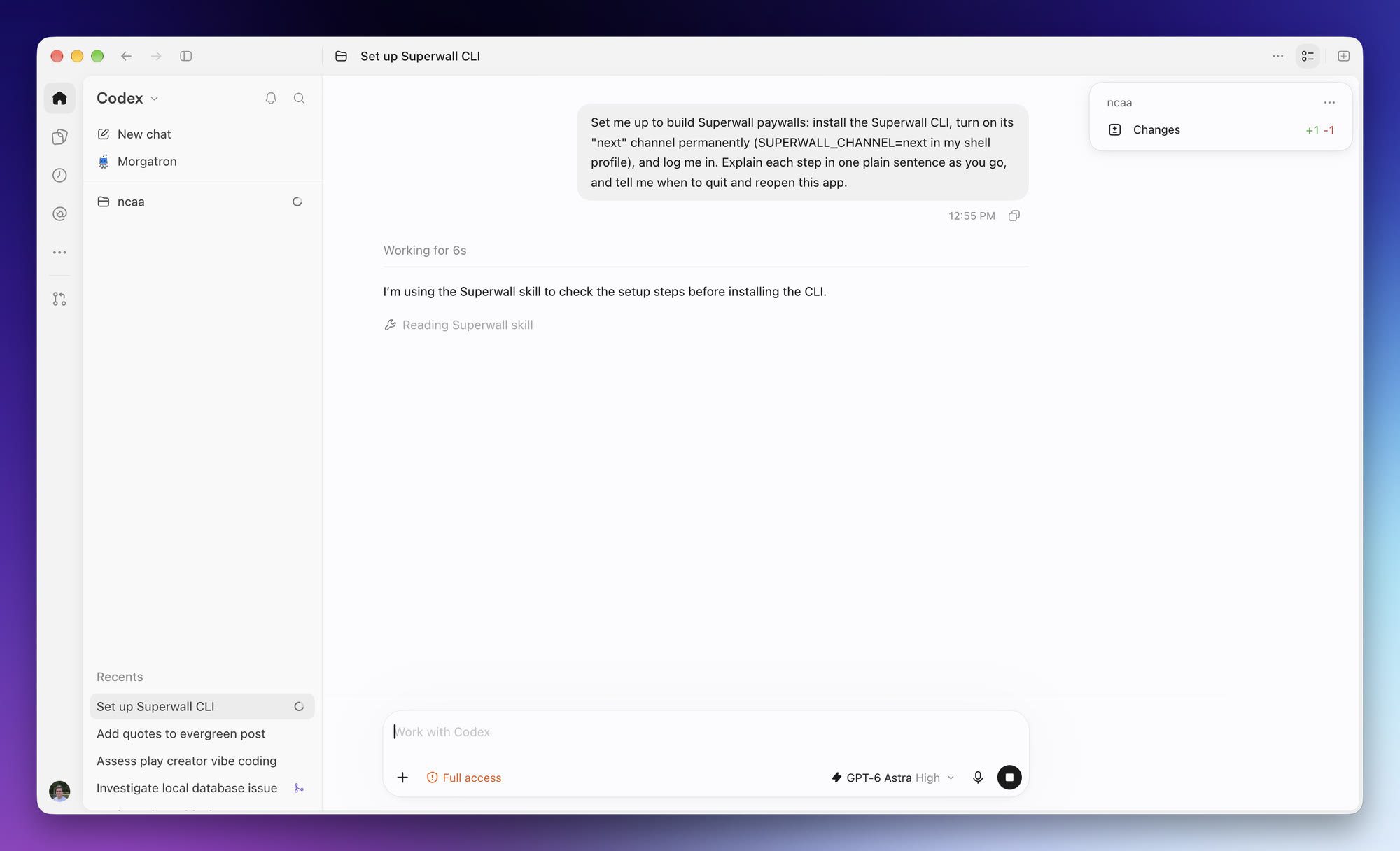 The setup prompt pasted into an AI agent, which starts by reading the Superwall skill