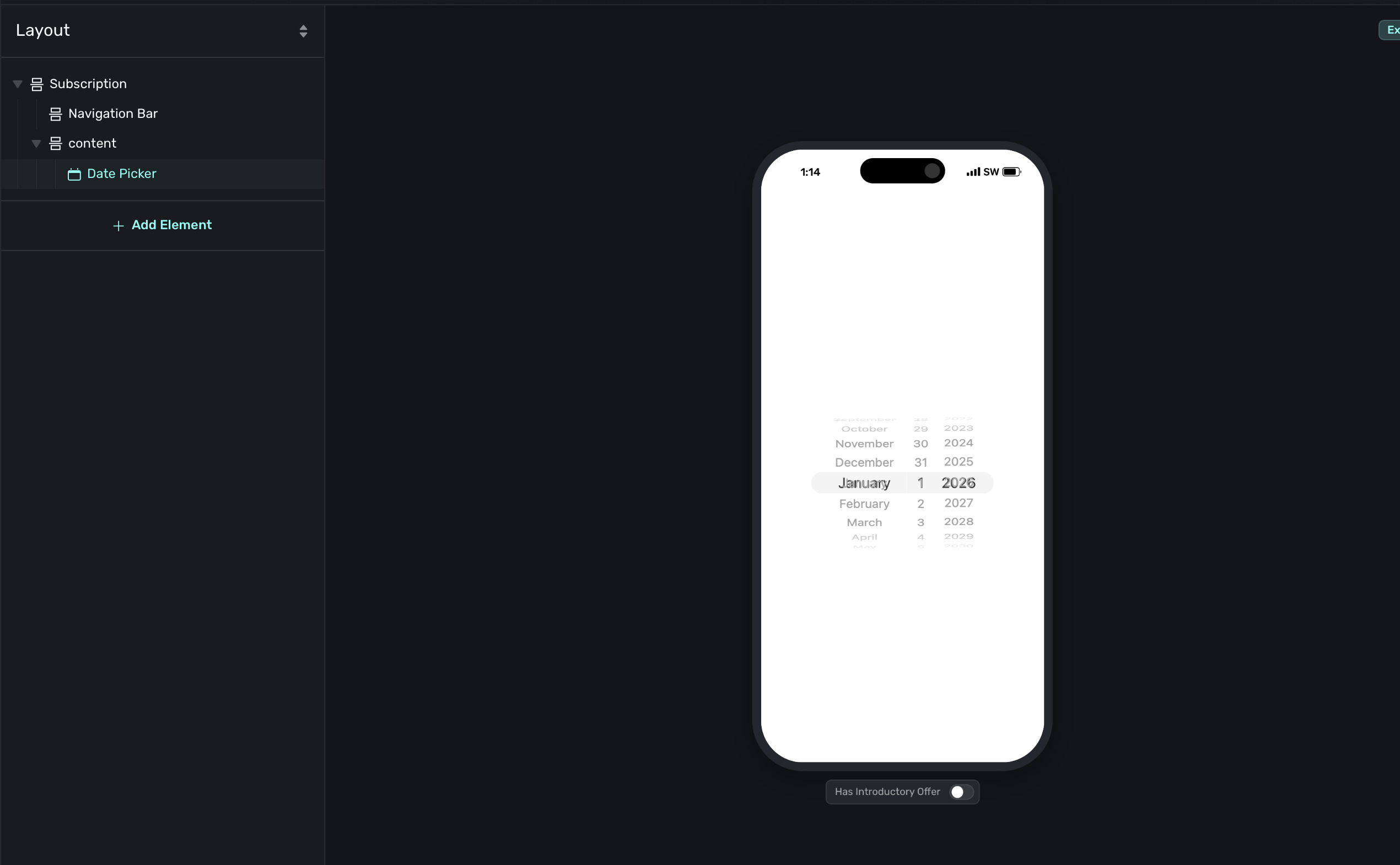 A date picker element in a flow