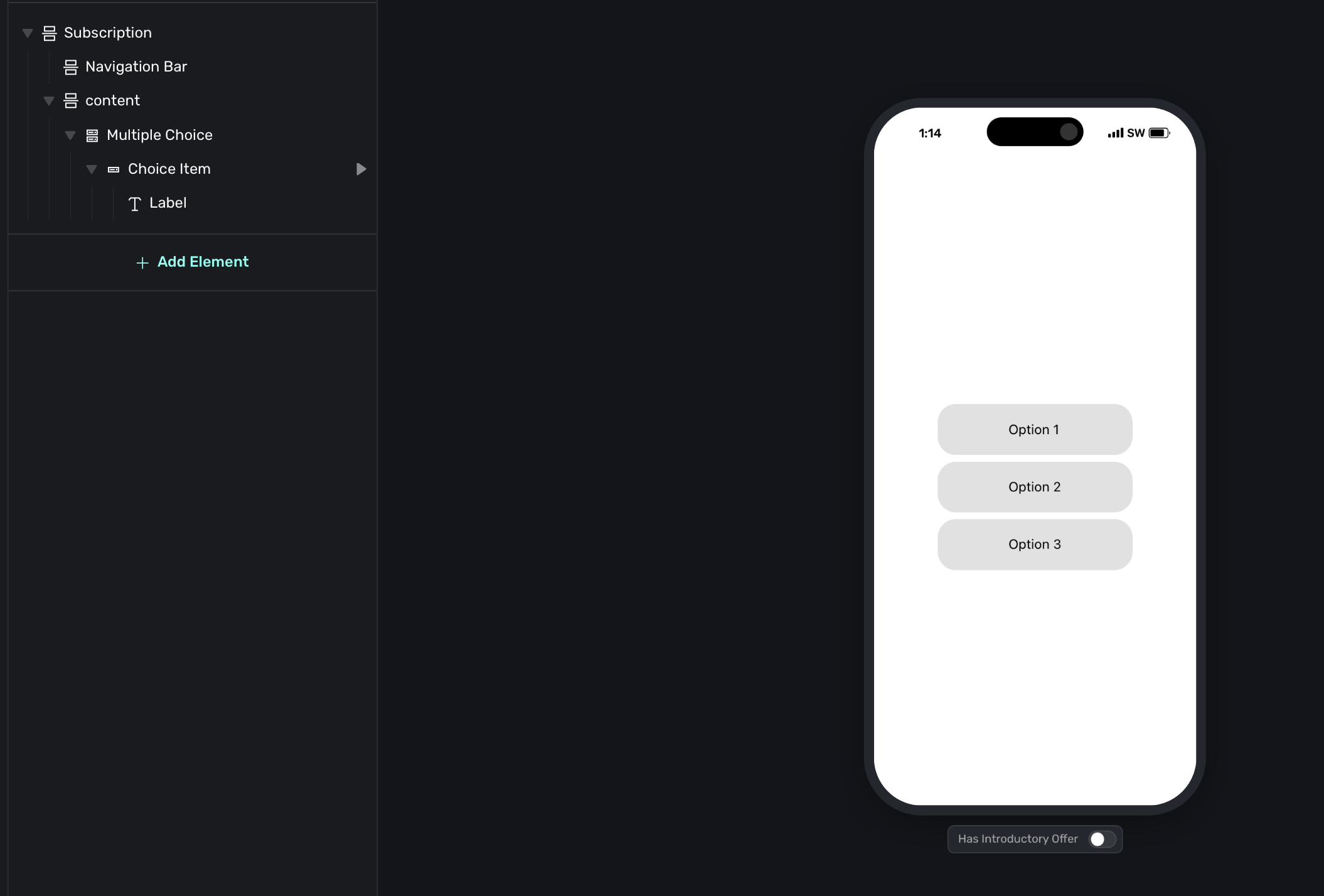 A multiple choice element in a flow