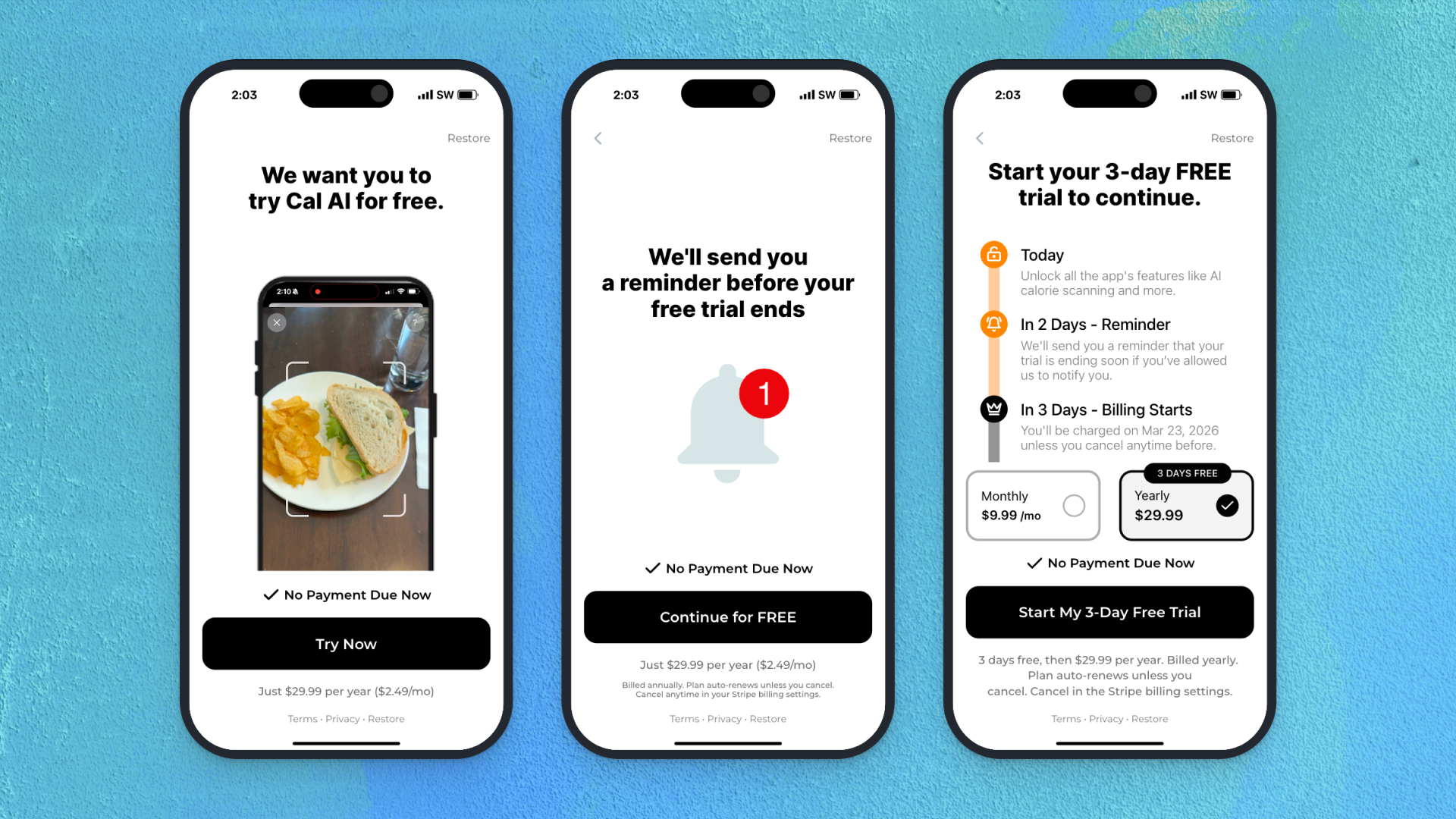 CalAI paywalls and onboarding